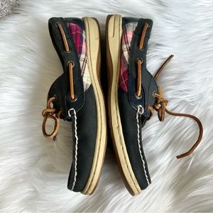 Navy & Pink Plaid Sperry Loafers 7.5
